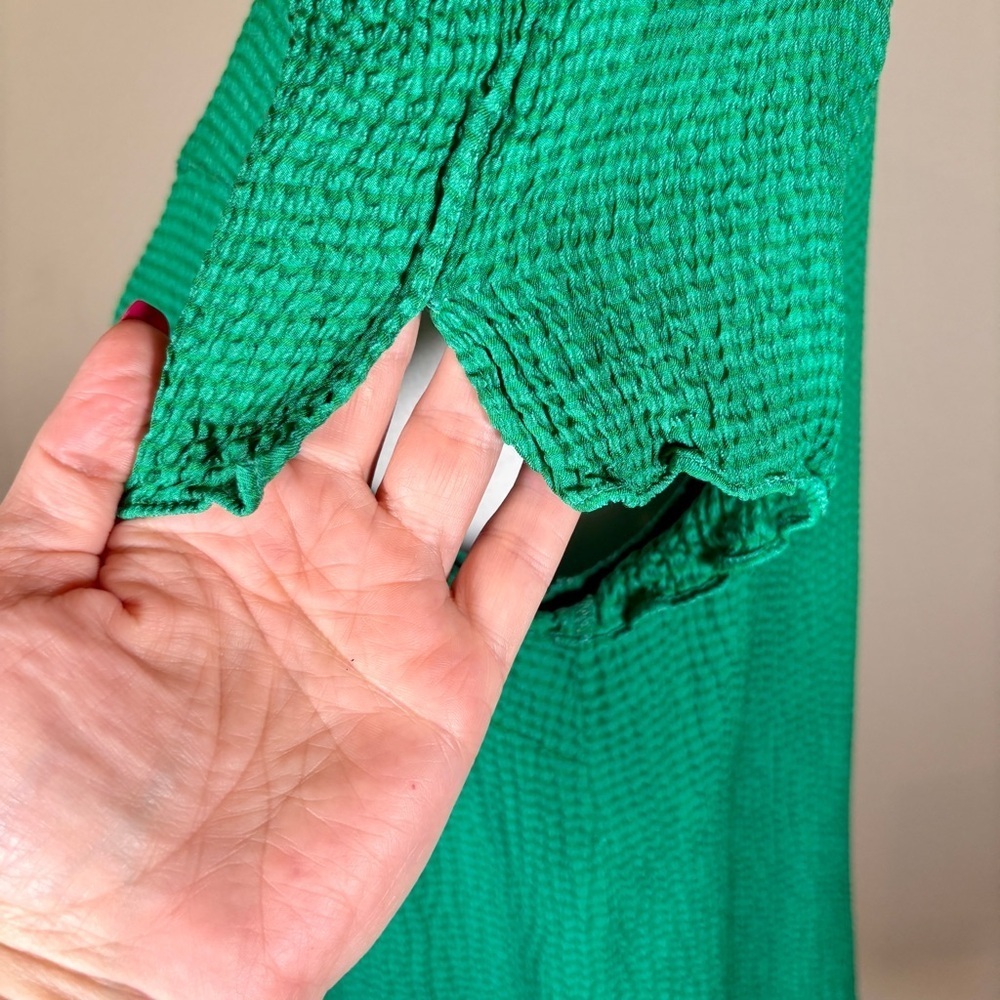 J. Crew Vibrant Green Textured Silk Blouse Size 14 - Picture 3 of 7